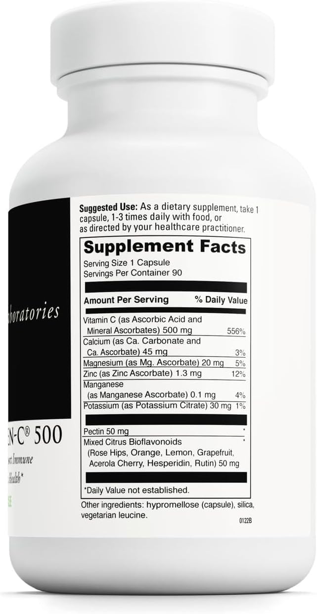 DAVINCI Labs Poten-C 500 - Dietary Supplement to Support Immune System Function &amp Collagen Health* - with Vitamin C Calcium Magnesium Potassium and More - Vegetarian - Gluten-Free - 90 Tablets