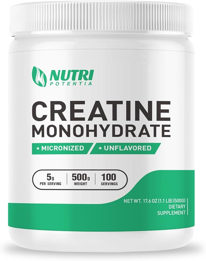 Creatine Monohydrate Powder 500g Pure Micronized Creatine Supplements for Men and Women Building Muscle Pre &amp Post Workout Supplements Vegan Unflavored - 100 Servings (1.1Lb)