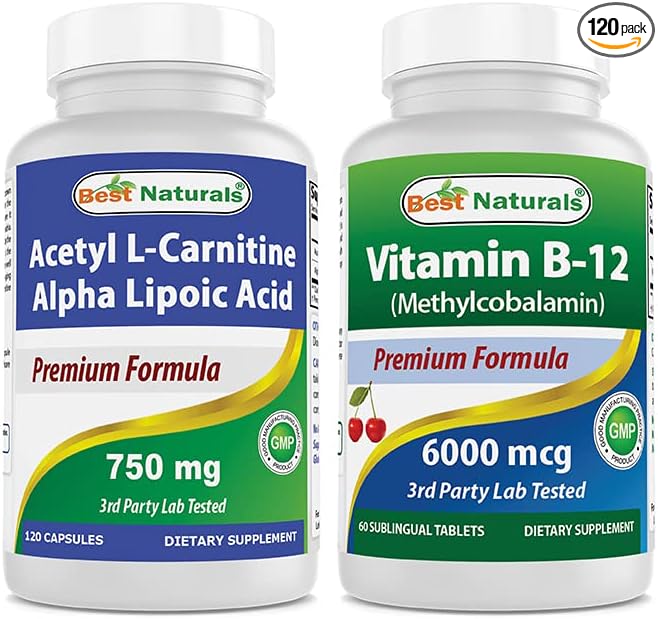 Best Naturals Acetyl L-Carnitine and Alpha Lipoic Acid 750 mg &amp Vitamin B-12 6000 mcg