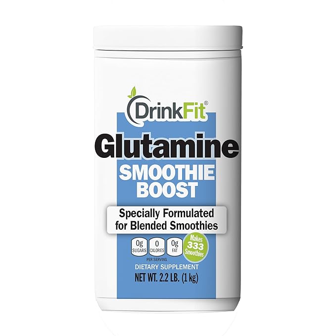 DrinkFit Smoothie Powder Mix | Specially Formulated Boost Supplements for Blended Smoothies | Meal Replacement Shakes Gluten Free - 2.2lbs Jug (Glutamine)