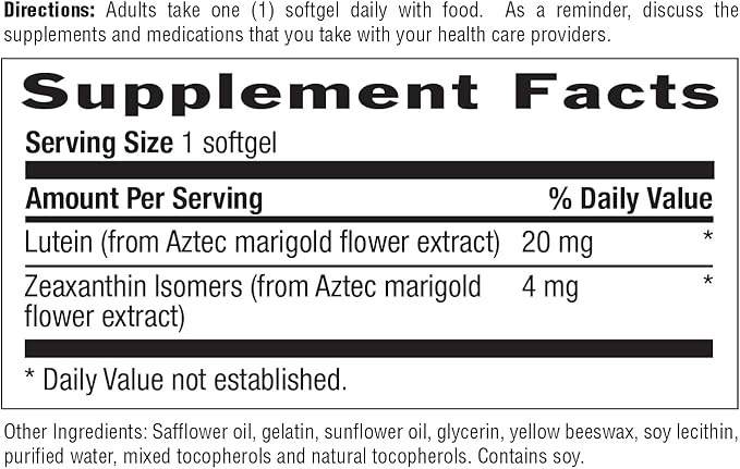 Country Life Lutein 20 mg Supplement - Certified Gluten-Free - Eye Health Support with Lutein and Zeaxanthin - Reduces Eye Strain from Screens - No Yeast Corn Wheat Milk - 60 Softgels