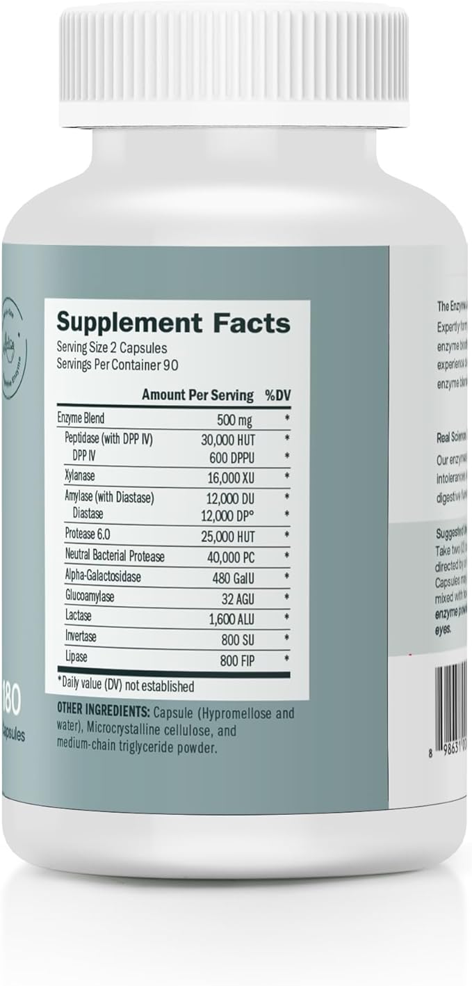Houston Enzymes TriEnza - Digestive Enzyme Supplement for Gluten Casein Soy Proteins Carbohydrates Fats &amp Polyphenols - Digestive Enzymes for Women &amp Men (180 Chewable Tablets)