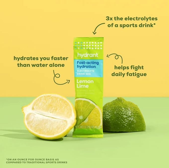 Hydrant Hydrate Individual Hydration Electrolyte Powder Stick Packets with No Artificial Sweeteners Colors or Fillers (Lemon Lime 30 Pack)