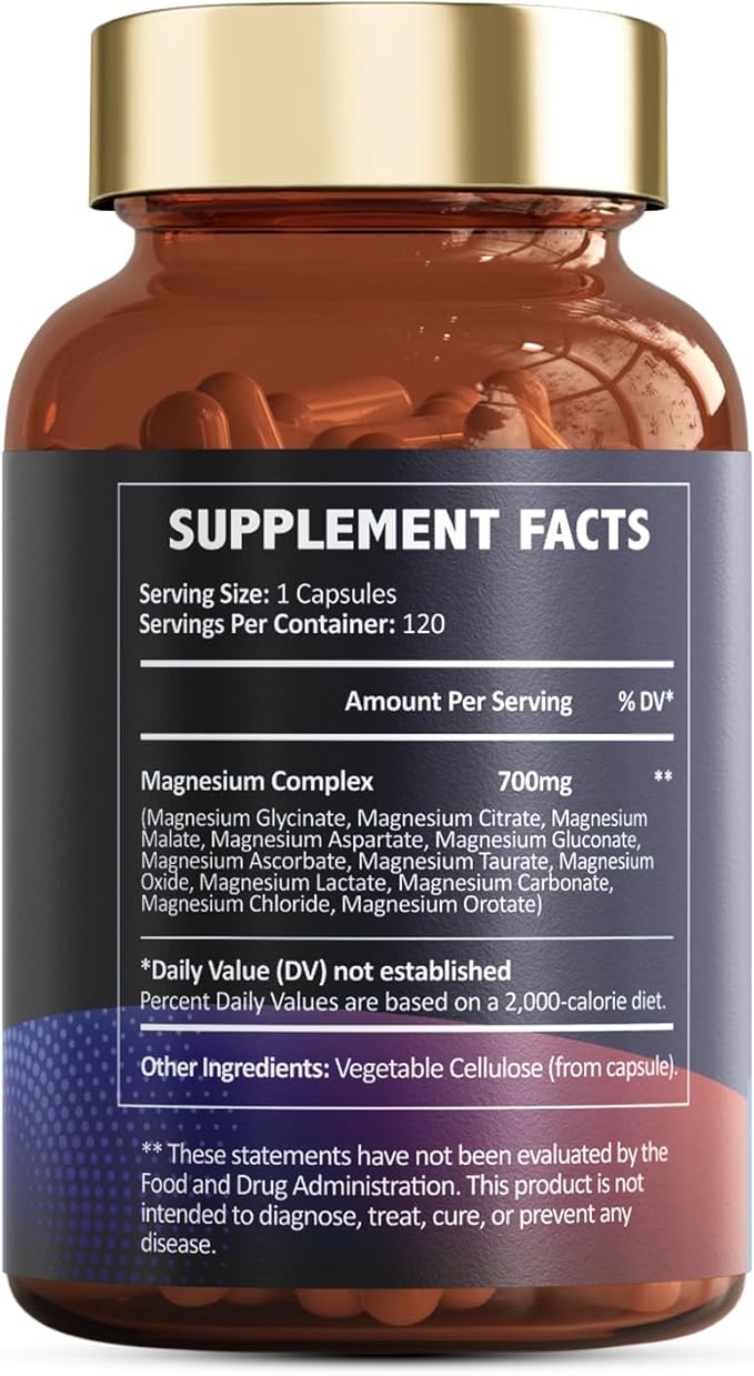 Totaria Magnesium Complex 700mg 12 in 1 Magnesium Supplement with Glycinate Citrate Malate Oxide Taurate Aspartate Orotate Magnesium RelaxationMuscleHeart Support Vegan 120 Capsules