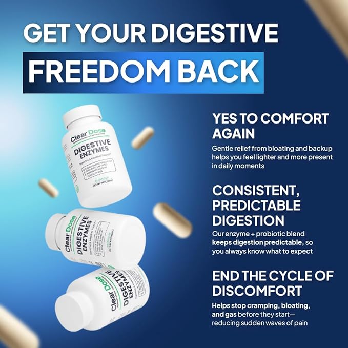 Digestive Enzymes with Probiotics – Broad Spectrum Enzyme Formula for Digestive Support Bloating &amp Gas Relief Lactase Protease Lipase – 60 Capsules