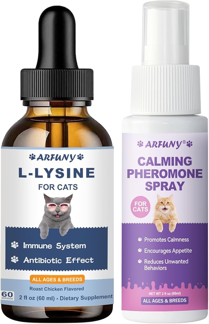 L-Lysine Supplement for Cats - Immune Support - for Feline Respiratory Sneezing Runny Nose Eye Function Cat Calming Pheromone Spray Reduce Scratching Fighting Peeing Marking