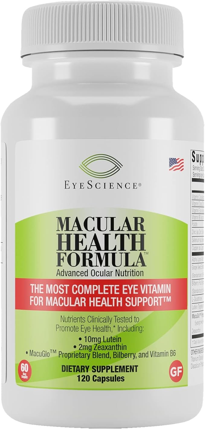 EyeScience – Macular Health Formula – Capsules – Complete Nutritional Supplement for Eye Health - Contains Lutein Zeaxanthin Vitamin C D E &amp B6 (120 Count)