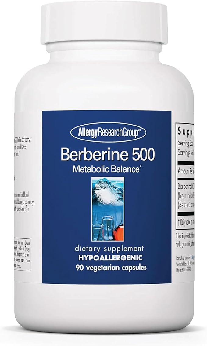 Allergy Research Group Berberine 500mg Supplement - Multi-Faceted Metabolic Support Supports Healthy Cholesterol Indian Barberry Root Hypoallergenic Vegetarian Capsules - 90 Count