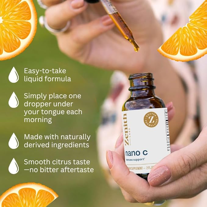 Zenith Labs Liquid Vitamin C Drops for Adults - Nano C Natural Immune Support Supplement Vitamin C Liquid Supplement for Stronger Immunity - Nanotechnology Micro C Particles for Fast Absorption