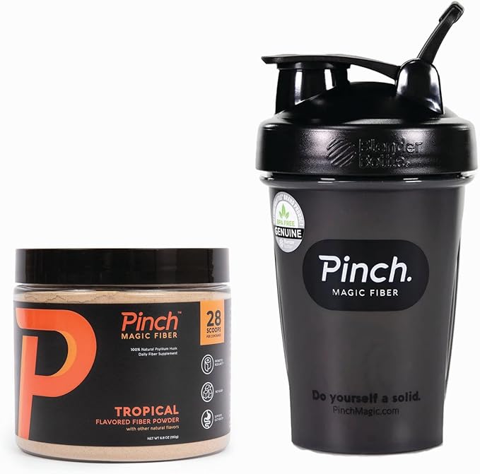Pinch Magic Fiber &amp Shaker Combo | Prebiotic Fiber Supplement for Digestive Health Keto Vegan Sugar-Free | Includes BPA-Free Shaker for Smooth Mixing &amp Travel | USA-Made | 28-Day Supply | 2