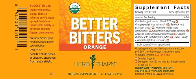 Herb Pharm Better Bitters Certified Organic Digestive Bitters Orange 1 Ounce (Pack of 2)