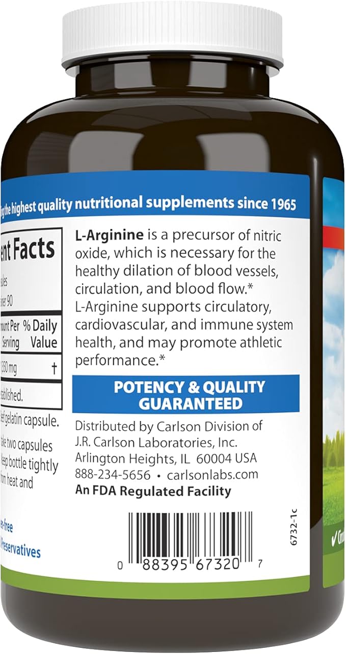 Carlson Laboratories L-Arginine 180 Capsules 0.3 Pound