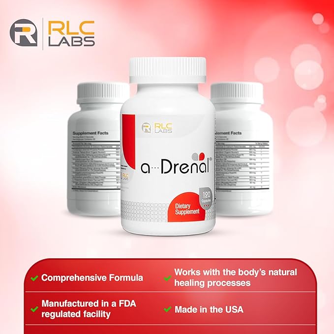 RLC Labs a-Drenal 240 Capsules - Herbal Cortisol Supplement with Ashwagandha Ginger &amp Rhodiola to Support Balance Mood Energy &amp Vitality - Adrenal Support Formula for Adult (2 Month Suppl