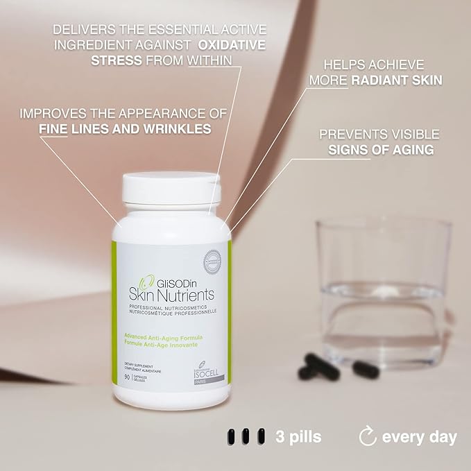 GliSODin Anti-Aging – Skin Supplements Based on GliSODin® and moisturizing Ingredients - Clinically Proven to Help Achieve More Radiant Skin and to Improve The Appearance of Wrinkles - 90 Capsules