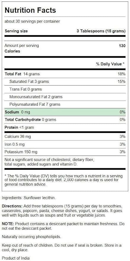 Swanson Sunflower Lecithin Brain Health Nervous System Support Non-GMO Soy-Free Vegetarian 16 oz (1lb) 454 gram Powder (3 Pack)