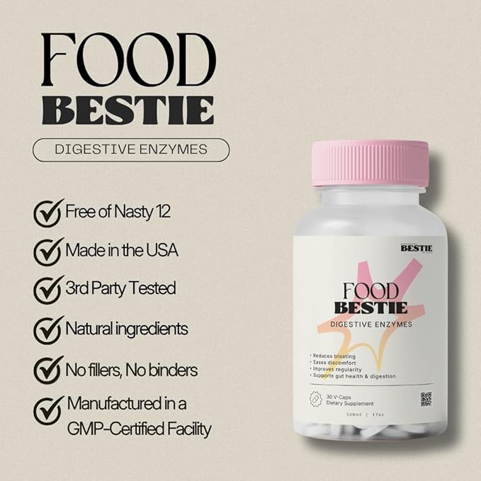 Biohacking Bestie Food Bestie Supplement - Digestive Enzymes for Women &amp Men Natural Digestion &amp Bloating Support Promotes Gut Health Formulated with Bromelain &amp Lipase Gluten Free - 6