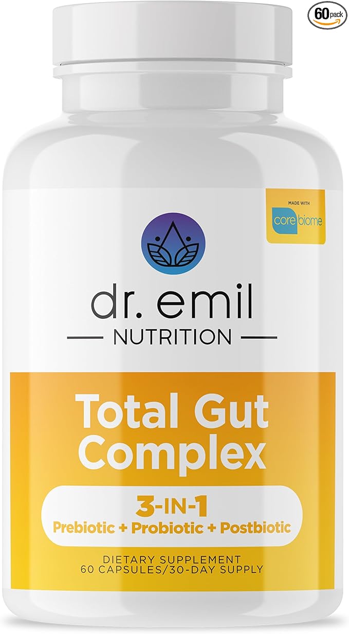DR. EMIL NUTRITION Women &amp Men Total Gut Health Complex | Prebiotic + Probiotic + Postbiotic Gut Health Supplements | Probiotics Digestive Health &amp Gut Health | 60 Capsules