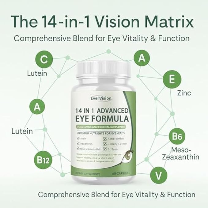 14 in 1 Advanced Eye Formula 1 Pack Eye Vitamin and Mineral Supplement with Lutein Zinc Zeaxanthin &amp Bilberry Extract for Vision Care 60 Capsules