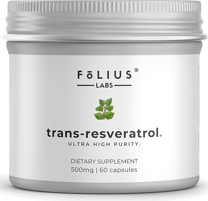 FOLIUS LABS Ultra High Purity Resveratrol Capsules - 99% Trans-Resveratrol - Japanese Knotweed Extract - Support Immunity Support Healthy Aging - 60 Caps Reservatrol Supplement