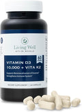 Living Well with Dr. Michelle Vitamin D3 10000 IU with K2 – Immune Teeth Bone Health Support Non-GMO Gluten &amp Dairy Free 60 Day Supply 60 Capsules