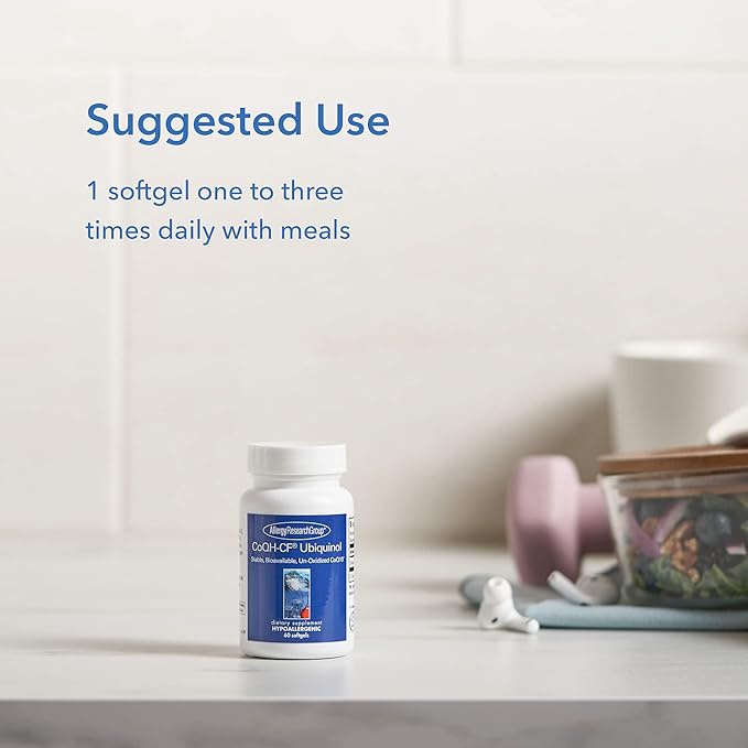 Allergy Research Group CoQ10 Ubiquinol - Delivers 100 mg CoQ10 - Supports Cellular Energy Production Antioxidant Activity &amp Heart Wellness - 60 Servings - 60 Vegetarian Capsules