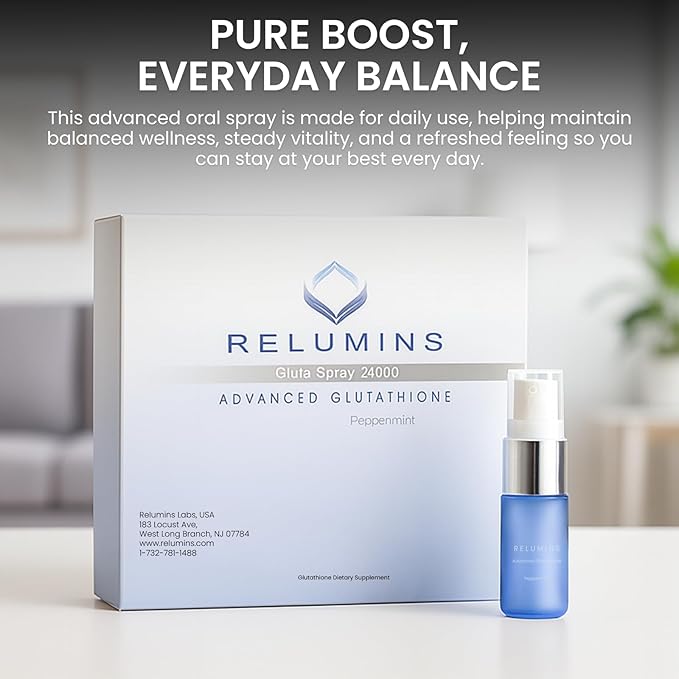 Relumins Oral Glutathione Spray Vials – New Advanced Formula 24000mg with Zinc Plus – Convenient Fast-Absorbing Daily Supplement for Wellness and Vitality