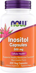 NOW Foods Inositol 500 mg Superior Myo Inositol Form for Healthy Membrane Function* Cellular Health* Support for Women* Kosher Suitable for Vegans - 200 Vegetarian Capsules (Pack of 1)