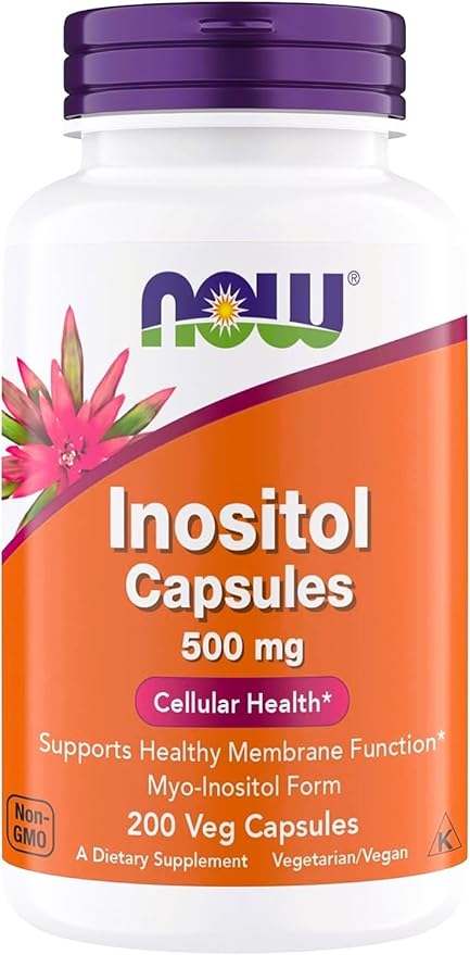 NOW Foods Inositol 500 mg Superior Myo Inositol Form for Healthy Membrane Function* Cellular Health* Support for Women* Kosher Suitable for Vegans - 200 Vegetarian Capsules (Pack of 1)
