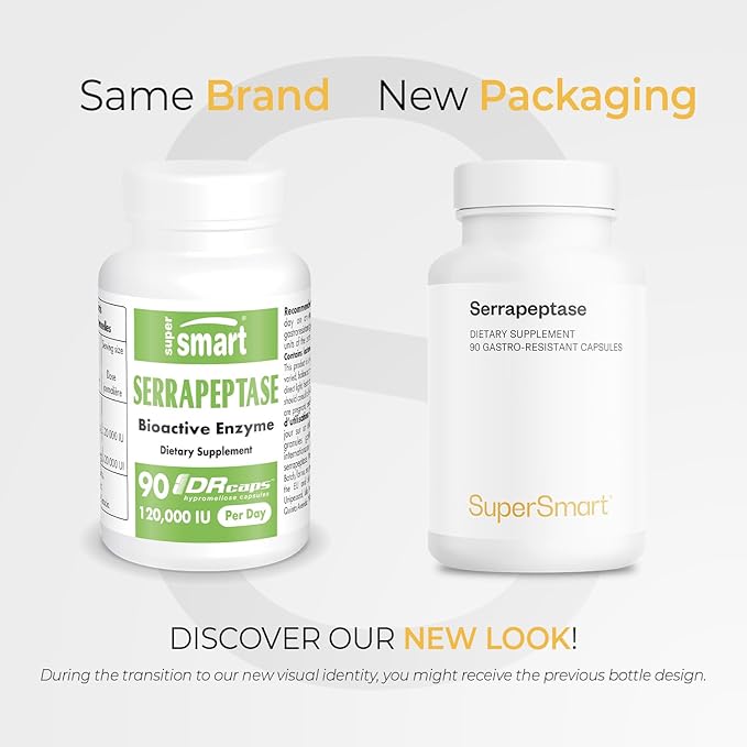 Supersmart - Serrapeptase 120000IU per Day (High Potency) - Bioactive Proteolytic Enzyme - Serratia Peptidase Supplement | Non-GMO &amp Gluten Free - 90 DR Capsules
