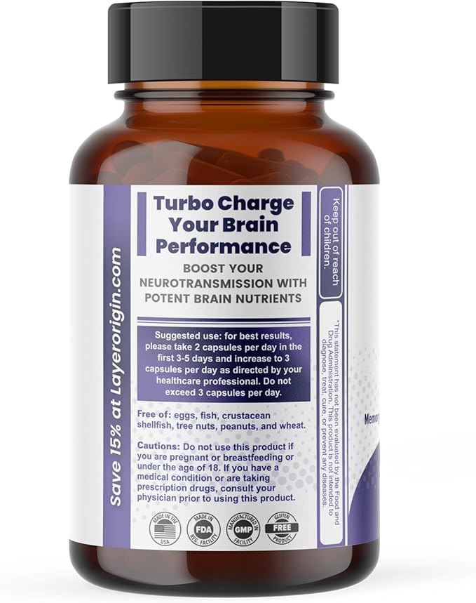 Layer Origin Brain Performance with HMO 3'SL 6'SL Brain Prebiotics Phosphatidylserine for Memory Focus &amp Clarity - 30 Servings