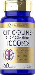 Carlyle Citicoline CDP Choline 1000mg | 60 Capsules | Extra Strength Formula | Non-GMO Gluten Free Supplement