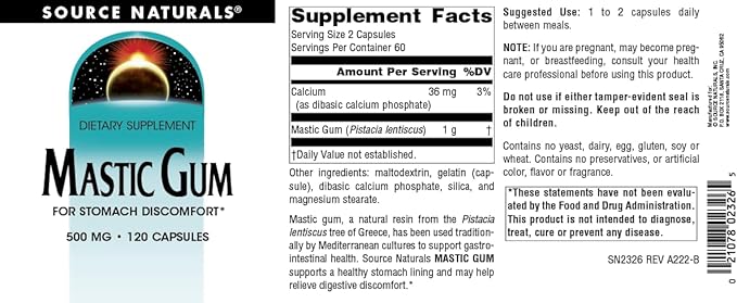 Source Naturals Mastic Gum for Stomach Discomfort* 500 mg - 120 Tablets