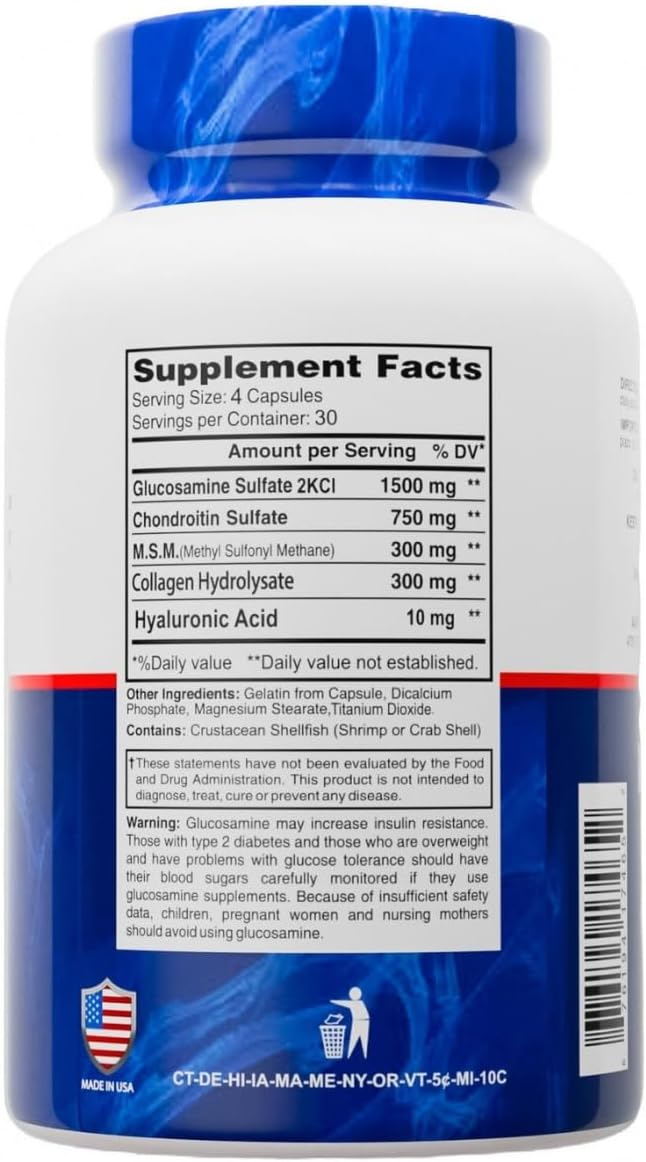 Glucosamine Chondroitin &amp Collagen Supplement Gluten Free Supports Joints Bones &amp Knees Includes MSM &amp Hyaluronic Acid for Mobility &amp Joint Health Cream + Capsule Bundle