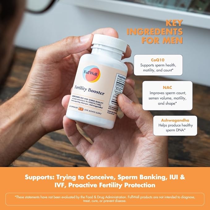 FullWell Fertility Booster - Conception Support for Men &amp Women - Supports Egg &amp Sperm Quality - Reproductive Health - CoQ10 Ashwagandha NAC &amp ALA - 60 Count 2 Pack (60 Servings)