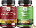 Bundle of Icelandic Wild Caught Cod Liver Oil Softgels - Fish Omega 3 EPA DHA Vitamin D &amp A 1000mg Per Serving and High Strength Mastic Gum Capsules - Herbal Digestion Providing Upset Stomach Reli