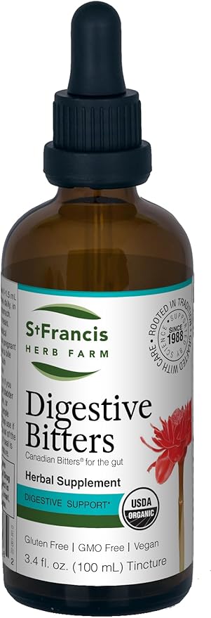 St. Francis Herb Farm Digestive Bitters (3.4floz) USDA Certified Organic GMO-Free Gluten Free Vegan Vegetarian (1 Bottle) Natural Digestive Regularity Support