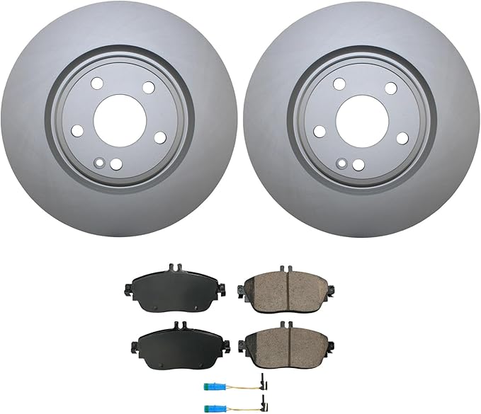 Coated Vented 320mm 5 Lugs Disc Rotors &amp Akebono EURO Ceramic Pad Set with Electronic Sensors Front Brake Kit For Infiniti QX30 Mercedes C117 CLA250 X156 GLA250 Without Sport Package