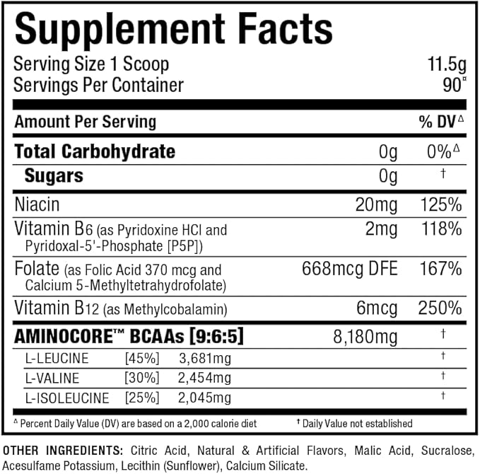 ALLMAX AMINOCORE BCAA Powder for Workout Muscle Recovery &amp Increased Endurance - Sugar Free No Fillers 8.18 Grams Bcaas Amino Acids B Vitamins for Women and Men- 90 Servings | Pineapple Mango 1