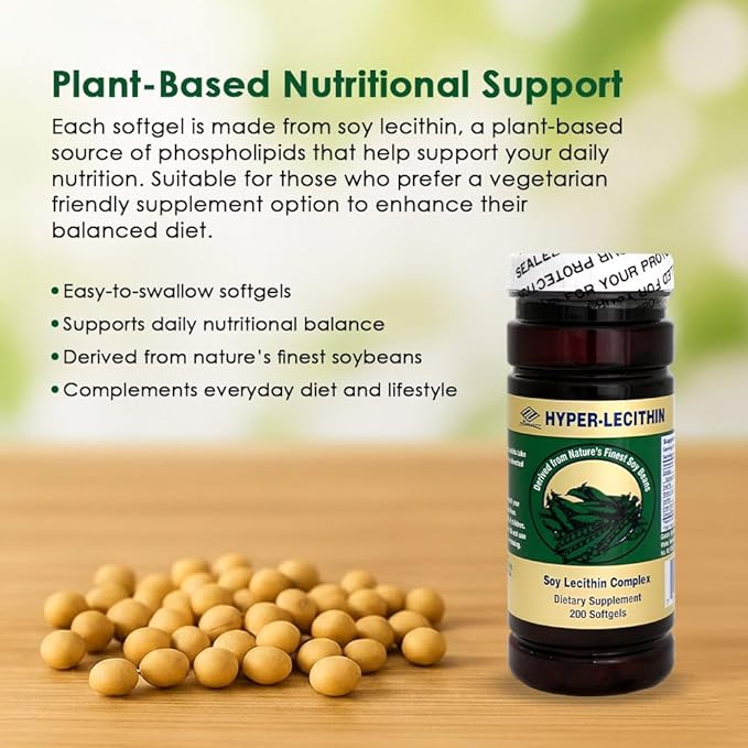Nu-Health Hyper Lecithin Brain &amp Circulation Support – Soy Lecithin with Ginkgo Biloba Grape Seed Extract &amp Vitamin E – Cognitive Function Memory &amp Focus Supplement 200 Softgels