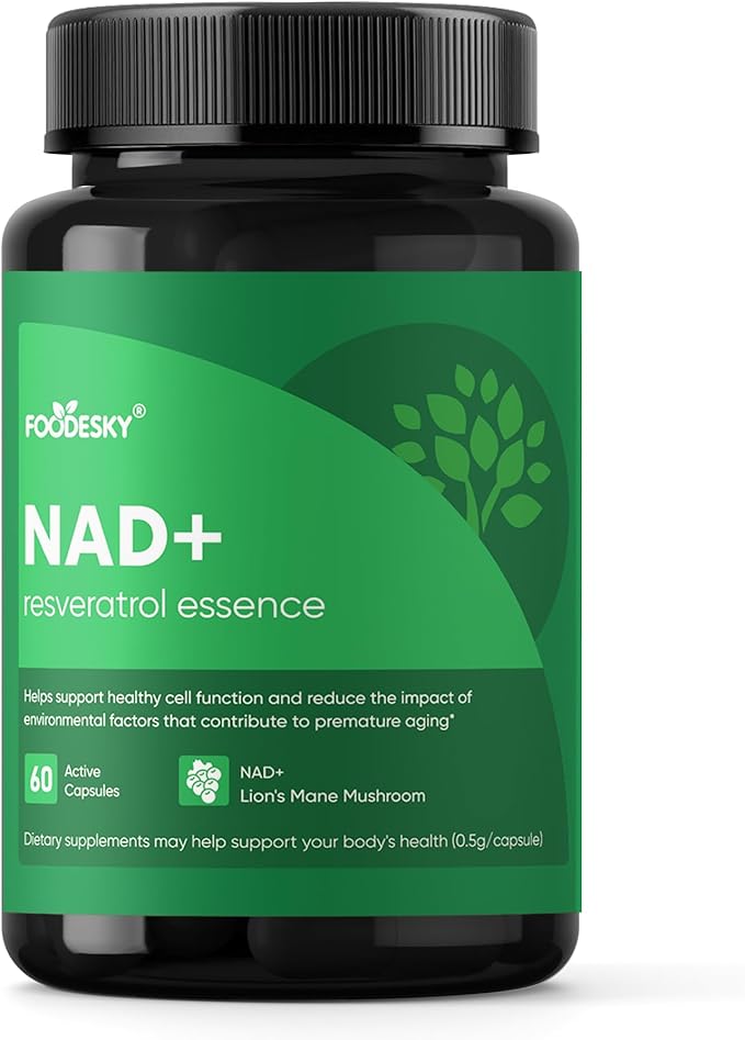 NAD+ Resveratrol Essence Capsules - 5mg NAD+ &amp Lion's Mane Mushroom - Supports Healthy Cell Function &amp Daily Wellness - 60 Active Dietary Capsules (1PCS)