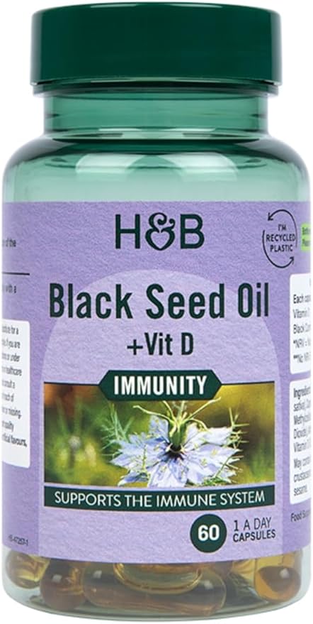 Holland and barett Premium Black Seed Oil Capsules - High Potency Aids in Digestive Health Immune Support &amp Brain Function - 60 Count
