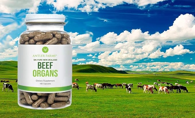 Antler Farms - 100% Pure New Zealand Beef Organs - Heart Liver Kidney 180 Capsules 400mg - Grass Fed Cold Processed Supplement Pure and Clean rBGH Free No Fillers or Additives