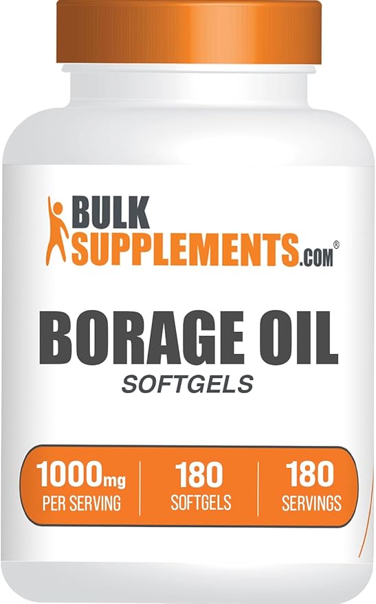 BulkSupplements.com Borage Oil Softgels - Gamma Linolenic Acid Supplement Borage Oil Supplements Borage Oil 1000mg - Gluten Free 1 Softgel per Serving 180 Count (Pack of 1)