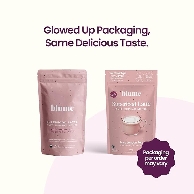 Blume Organic Rose London Fog Earl Grey Tea | Decaf Black Tea Rose Petal Powder Vanilla Tart Cherry and Bergamot | Plant Based Superfood Latte | Vegan Gluten Free Drink | 25 Servings