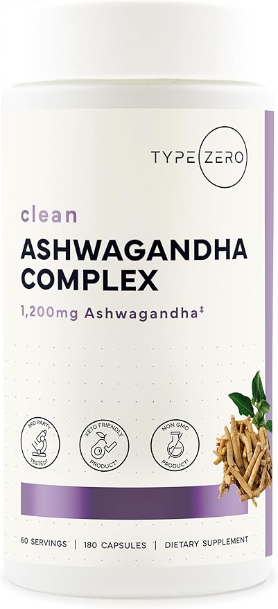 Type Zero KSM-66 Ashwagandha Root Extract 1200mg 60 Servings - High Potency 5% Withanolides - with Turmeric Rhodiola Rosea and BioPerine Black Pepper Extract - 180 Veggie Caps
