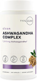 Type Zero KSM-66 Ashwagandha Root Extract 1200mg 60 Servings - High Potency 5% Withanolides - with Turmeric Rhodiola Rosea and BioPerine Black Pepper Extract - 180 Veggie Caps
