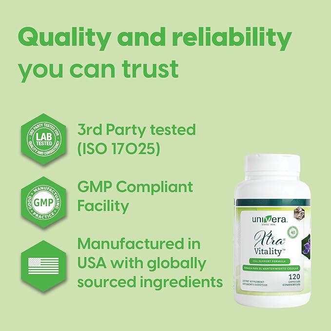 Univera Xtra Vitality - Cell Support Formula - Green Tea Extract Vitamin B6 American Ginseng Extract Ashwagandha Univestin for Joint Health 120 Capsules