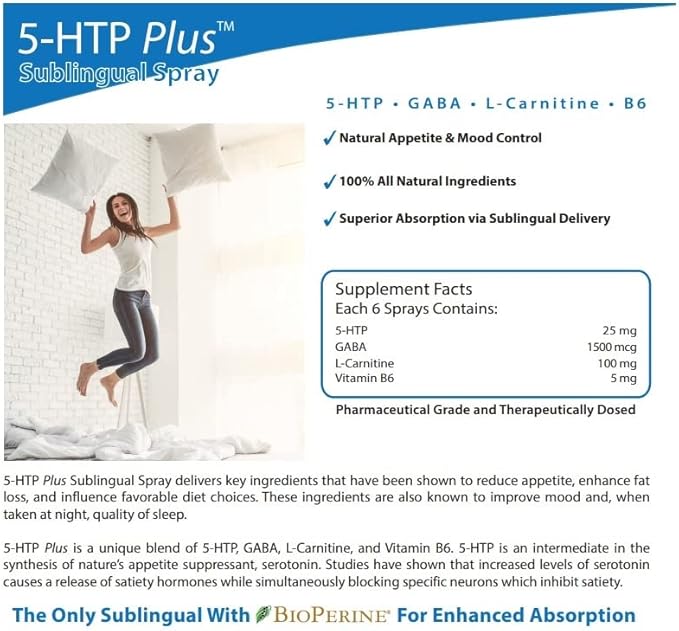 5-HTP Plus GABA B6 L-Carnitine Supplement Spray 1 fl oz. Supports Sleep and Relaxation.