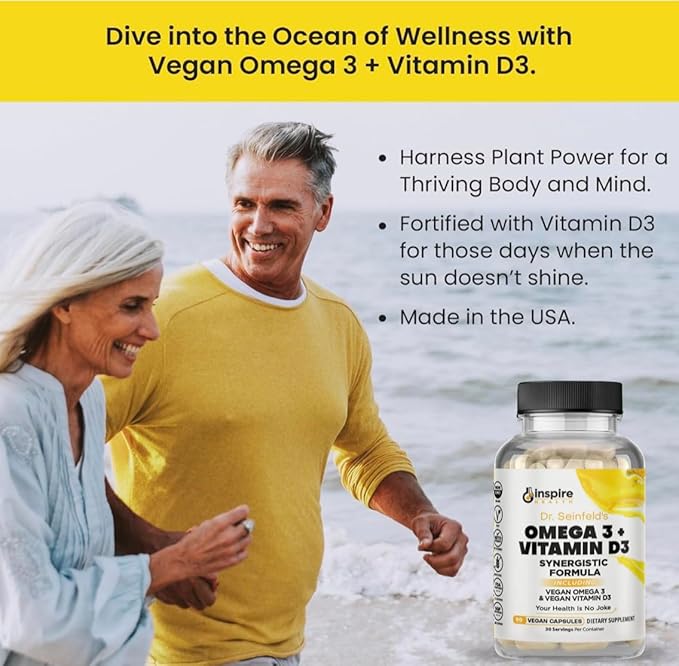 Dr. Seinfeld Vegan Algae Omega 3 and Vitamin D3 Supplement for Men and Women 90Ct