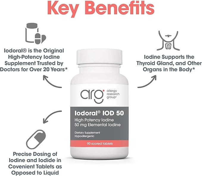 Optimox Iodoral 50 mg - Iodine &amp Potassium Iodide Supplement for Thyroid &amp Immune System Support- Non-GMO &amp Gluten-Free - 90 Servings - 90 Count